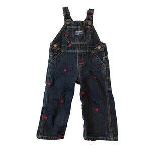 Oshkosh BGosh Overalls Baby Boy Blue Denim Vestbak Carpenter Red Trains 12 Month